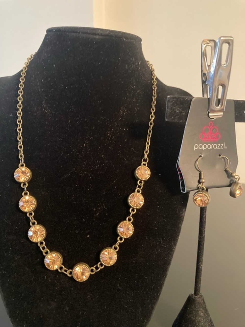 paparazzi Gold-Tone Blush Crystal Necklace & Earring Set